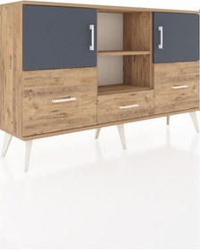 Resim Arges Konsol 4 Raflı 3 Çekmeceli 3 Kapaklı 132x30x83 Çam-antrasit/çam Antrasit/çam 