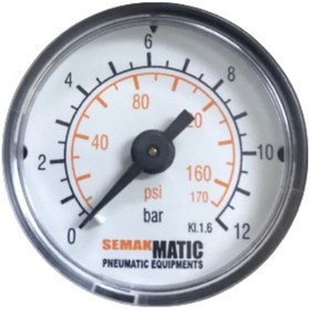 Resim 1/8'' - Ø40MM 0-12 BAR ARKADAN ÇIKIŞLI MANOMETRE 