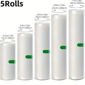 Resim 5'li BPA'sız Vakum Kapama Ruloları Seti, Dayanıklı ve Delinmez Dokulu Torbalar, Çok Genişlikte (Çeşitli Genişlikler) ve Her Birinde 3 Metre, Gıda Koruma, Sous Vide ve Toplu Depolama için Mükemmel, Ev ve Ticari Kullanım İçin Ağır Hizmet Tipi Vakum Rulolar 