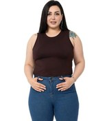 Resim Büyük Beden Bisiklet Yaka Kolsuz Crop Viskon Kahverengi Body-kahverengi Kahverengi 