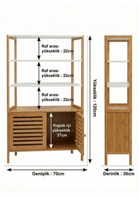 Resim Robin Home Montessori Doğal Bambu Bebek Çocuk Odası Raflı Kapaklı Kitaplık Oyuncak Dolabı Bej 