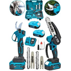 Resim Dragro DRG-128 Mavi 2 Li Set 128 Vf 10 Ah Çift Akülü Çelik Şanzıman Şarjlı Dal Ağaç Kesme Bağ Makası 2 Akülü Mavi 