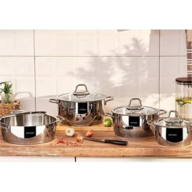 Resim Emsan 16 cm 1,5 Lt Derin Tencere, 20 cm 2,4 Lt Derin Tencere, 24 cm 5,5 Lt Derin Tencere, 24 cm 3,0 Lt Pilav Tencere, 4 Adet Kapak Valerıa 8 Parça Tencere Seti 