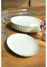 Resim Kütahya Porselen Bone Luz Platin File Kayık Tabak 24x17cm Bnlzf24ky220 6 Lı Ekru 