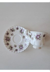 Resim Sweet Violets Bone China Vintage Çay Fincanı Menekşe Mor 