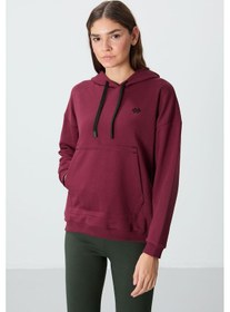 Resim Tommy Life Erguvan Kompakt Pamuklu Kalın Pürüzsüz Dokulu Kapüşonlu Oversize Fit Kadın Sweatshirt - 97291 Mor 