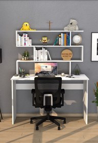Resim Moonlife Kaya Kitaplıklı Çalışma Masası Beyaz 