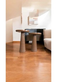 Resim Ahşap Mantar Sehpa 2 Li Set Kahverengi Dekoratif Yan Sehpa Takımı - Handmade Wooden Coffee Table Kahverengi 