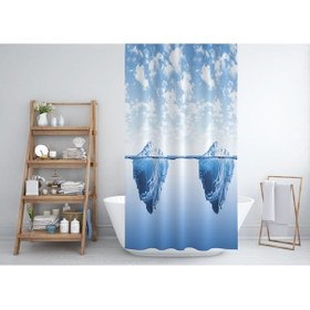 Resim Buz Dağı Desenli Banyo Perdesi 180x200 CM Tek KanatDuş Perdesi Mavi 