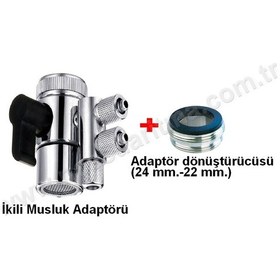 Resim Su Arıtma Cihazları İçin Çiftli Musluk Ağzı Adaptörü Metal Dönüş 