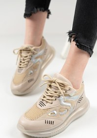 Resim MASSOLE Bej Bağcıklı Şeffaf Taban Hologram Detaylı Yeni Sezon Tarz Kadın Spor Ayakkabı 