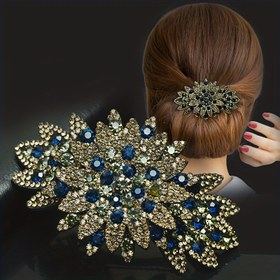 Resim Vintage Zarif Bahar saç tokası İnce Rhinestone At Kuyruğu saç tokası Geri Kafa Dekor Büyük Saç Klipsi Şapkalar 