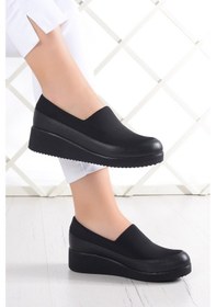 Resim Erkan Saçmacı Rebecca Siyah Hakiki Deri Ön Yüz Streç Dolgu Topuklu Günlük Ayakkabı 