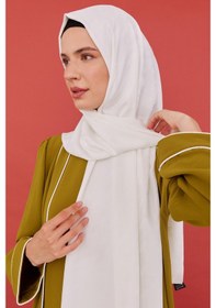 Resim Mirsoy Scarf Kazayağı Desen İpeksi Jakar Şal - Beyaz Beyaz 
