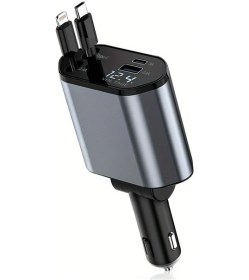 Resim Elmpaly Gri 4'ü 1 Arada Hızlı Araç Şarj Cihazı - 31.5 İnç Usb Type-c Kablolu 180 Ayarlanabilir 