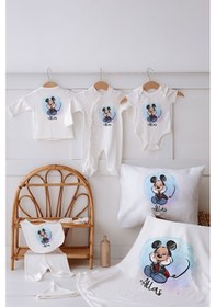 Resim Lilabio %100 Organik Isme Özel Isimli 10lu Hastane Çıkışı Mickey Ekru 