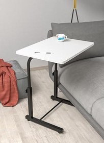 Resim Depolife Yükseklik Ayarlı Laptop Sehpası Kahvaltı Ders Çalışma Bilgisayar Ofis Yemek Çocuk Masası Metal Ayak, beyaz-siyah-eğimsiz 