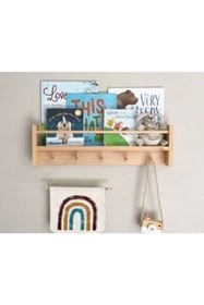 Resim OlcayAksesuar Doğal Ahşap Montessori Kitaplık Çocuk Bebek Odası Askılık Duvar Rafı Yan Uzun 