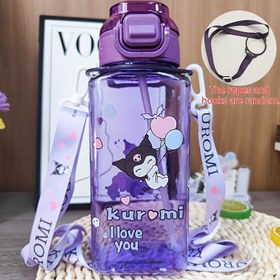 Resim Sanrio Resmi Kuromi & Hello Kitty 800ml/27oz Mor Şeffaf Su Matarası - Dayanıklı PC, Sızdırmaz, Isıya Dayanıklı Çıkarılabilir Omuz Askısı ve Saplı - Okul, Ofis, Spor Salonu için Sevimli Karakter Tasarımı - Doğum Günleri, Sevgililer Günü, Babalar Günü, Ofiste Hidrasyon İçin Harika Hediye, Eğlenceli Tasarım, Sağlam Yapı 