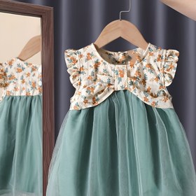 Resim Kızların Rahat Ve Şık Çiçek Desenli Ruffle Trim Pamuk Tül Elbisesi Bahar Ve Yaz Için, Kızlar Giyim 