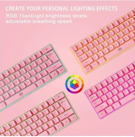Resim Q60 Blue Switch Mini Rgb Oyun Klavyesi Gaming Mekanik 62 Tuşlu 18 Rgb Led Usb Tip-c Kablosu Pembe1 
