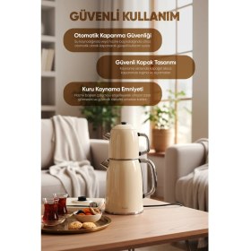 Resim Fressi Dijital Çay Makinesi 2 In 1 Krem Renkli Çelik 0,8 L Demlik ve 1,8 L Su Isıtıcısı 