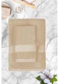 Resim Büyük Battal Boy 2'li Set Banyo Ve Hamam Havlusu %100 Pamuklu Denis Bej 