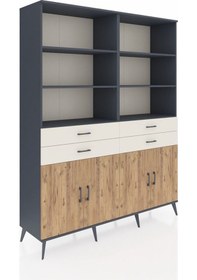 Resim Hyperion Gardrop 8 Raflı 4 Çekmeceli 4 Kapaklı 176x44x221 Antrasit-çam/aytaşı Çam/aytaşı 