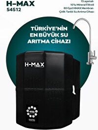 Resim H-MAX HMAXS4512 12 Litre Çelik Tanklı 15 Aşama Multi Mineralli 80 GPD Su Arıtma Cihazı 