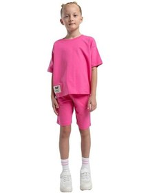 Resim Rolypoly Kız Çocuk Pamuk İki İplik Kısa Kol Şortlu Pijama Takımı Rp3592 Fuşya 