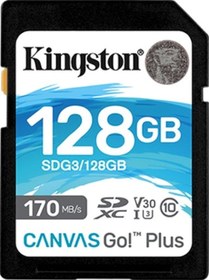 Resim Kingston Canvas Go Plus SDG3/128 GB 128 GB SDXC 170R C10 UHS-I U3 V30 Fotoğraf Makinesi Hafıza Kartı 