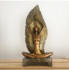 Resim Dekoratif Yapraklı Yogocu Kadın Heykel Biblo Antik Altın 31cm X 15cm X7.5cm 