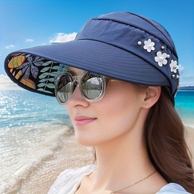 Resim 1/2 Adet Yeni Kadınlar İçin Outdoor Şık Çok Amaçlı Seyahat Güneşliği - Katlanabilir ve Nefes Alabilen, Yapay Çiçek Desenli Geniş Kenarlı Plaj Şapkası, Plaj Aktiviteleri ve Dekorasyon için Uygun 