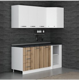 Resim Minar 185cm Köşe Mutfak Dolabı - Beyaz/dore K185-d4 