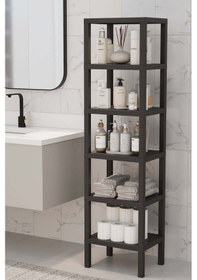 Resim Shelf 6 Katlı Düzenleyici Plastik Raf Ünitesi Siyah, Kitaplık, Mutfak, Banyo Rafı Dolabı Siyah 