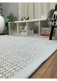 Resim Saraz Halı Kumaş Bordür Gri Bukle Antrasit Bordür Halı Salon Koridor Mutfak Çocuk Odası Halısı Kilim S267 Bej - Krem 