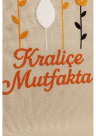 Resim Kraliçe Mutfakta Nakışlı Keten Yıkanabilir Mutfak Önlüğü Standart Beden 1 Adet 50x70 Cm Bej 