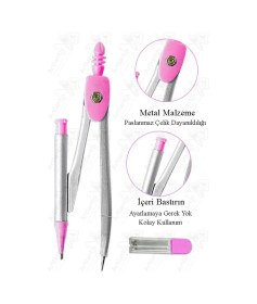 Resim 0.7 Uçlu Metal Pergel 1 Adet Fixpoint Kutulu Metal Pergel Versatil Uçlu Mekanik Kalem Basmalı Uçlu Pergel Pembe 