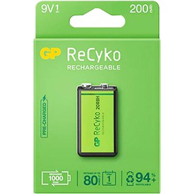 Resim GP RECYKO 9 VOLT - 200 MAH NI-MH ŞARJLI PİL GP20R8H-2E1-(GPRHV208R075) 