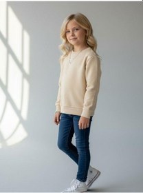 Resim Kız Çocuk Pamuklu Taşlı Sweatshirt-16747 KREM 