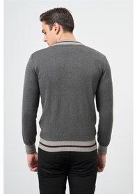 Resim Gri Uzun Kol Düz Örme Dik Yaka Classic Slim Fit Triko 1012245203 Gri 