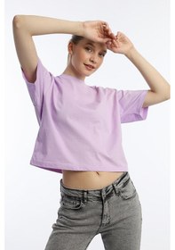 Resim Kadin Oversize Fit Crop Tişört Lila 