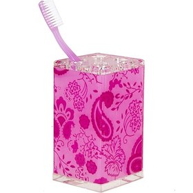 Resim Diş Fırçalık Pembe Çiçekli Kumaş Desenli Akrilik Siyah 