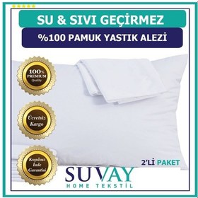 Resim Suvay Su Sıvı Geçirmez Pamuklu Fermuarlı Terletmeyen Yastık Koruyucu Alez Kılıf 2 Adet 