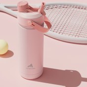 Resim 18oz İzoleli Su Şişesi 2-In-1 Pipet ve Spout Kapak ile, Soğuk Tutma Süresi 24 Saat, Sızdırmaz, Çift Duvarlı Paslanmaz Çelik Su Şişesi Spor, Jimnastik, Seyahat için 