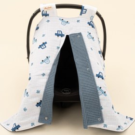 Resim Puset Örtüsü - Çift Taraflı - Koyu Mavi Petek - Mavi Arabalar 