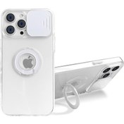 Resim Ally iPhone 12 Pro Max Kılıf Sürgülü Kamera Lens Korumalı Yüzük Standlı Silikon Kılıf 