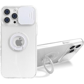 Resim Ally iPhone 12 Pro Max Kılıf Sürgülü Kamera Lens Korumalı Yüzük Standlı Silikon Kılıf 