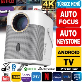 Resim Vankyo H300A Android TV 4K Destekli Projeksiyon Cihazı +Auto Focus+Auto Keystone 6G Wi-Fi+5.2 Bluetooth 240 Inç Yansıtma+HiFi Dolby Ses Sistemi Beyaz PS5/PS4/XBOX/HDMI/USB 