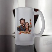 Resim Deniz Feneri ve Aşkımız Karikatürlü Bira Bardağı 